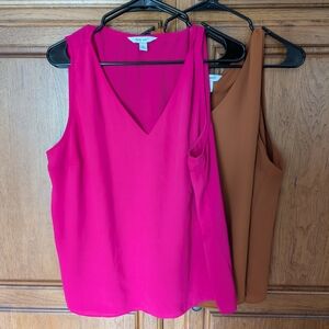 Nine West Pink and Brown V-Neck Sleeveless Camisoles